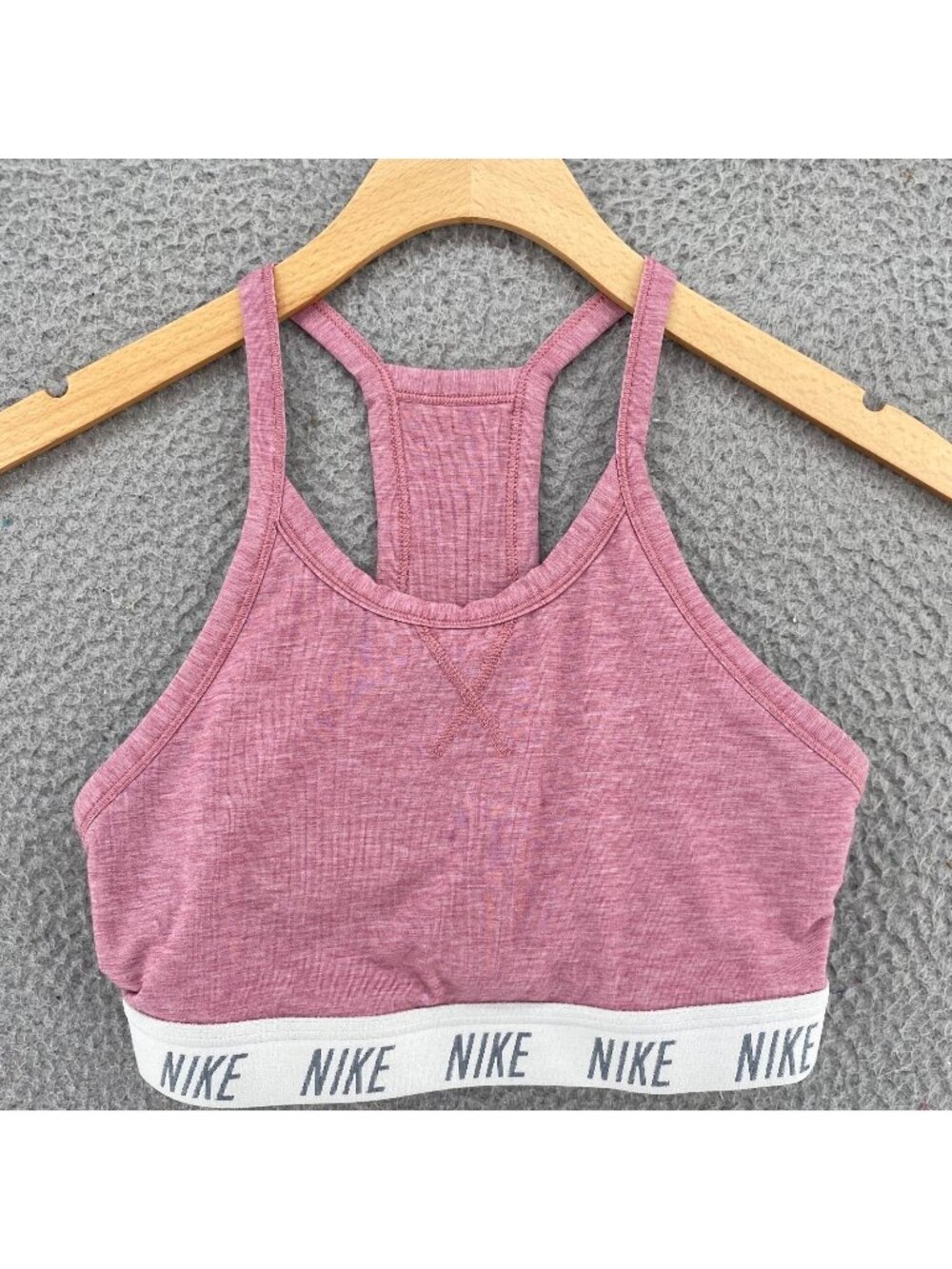 Nike Sports Bra Womens Small Pink Heather Soft Dri Fit Stretch Knit Racerback